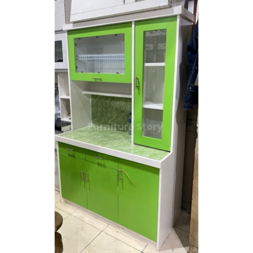 Lemari Dapur 3 Pintu Hidrolik - Lemari Sayur Kaca Kayu 3 Pintu