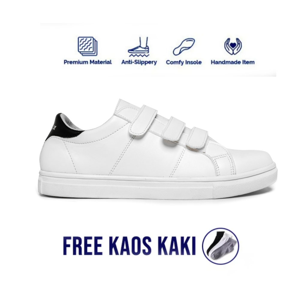 Sepatu Sneakers Pria Tanpa Tali Unisex Sepatu Kets Perekat Sepatu Perepet Norton White - Quickly