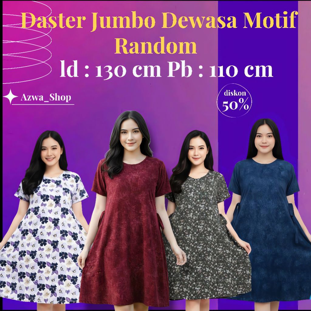 Daster jumbo wanita LD 130 lengan pendek/Daster motif wanita