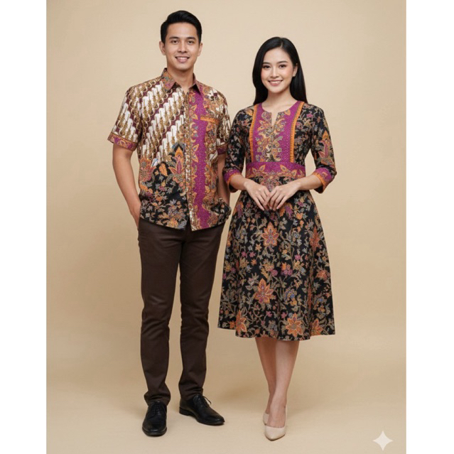 Kain Dobby - Sarimbit Batik Premium Couple Sido Laras Kencana Ungu | Hem Pria & Dress Wanita Elegan 