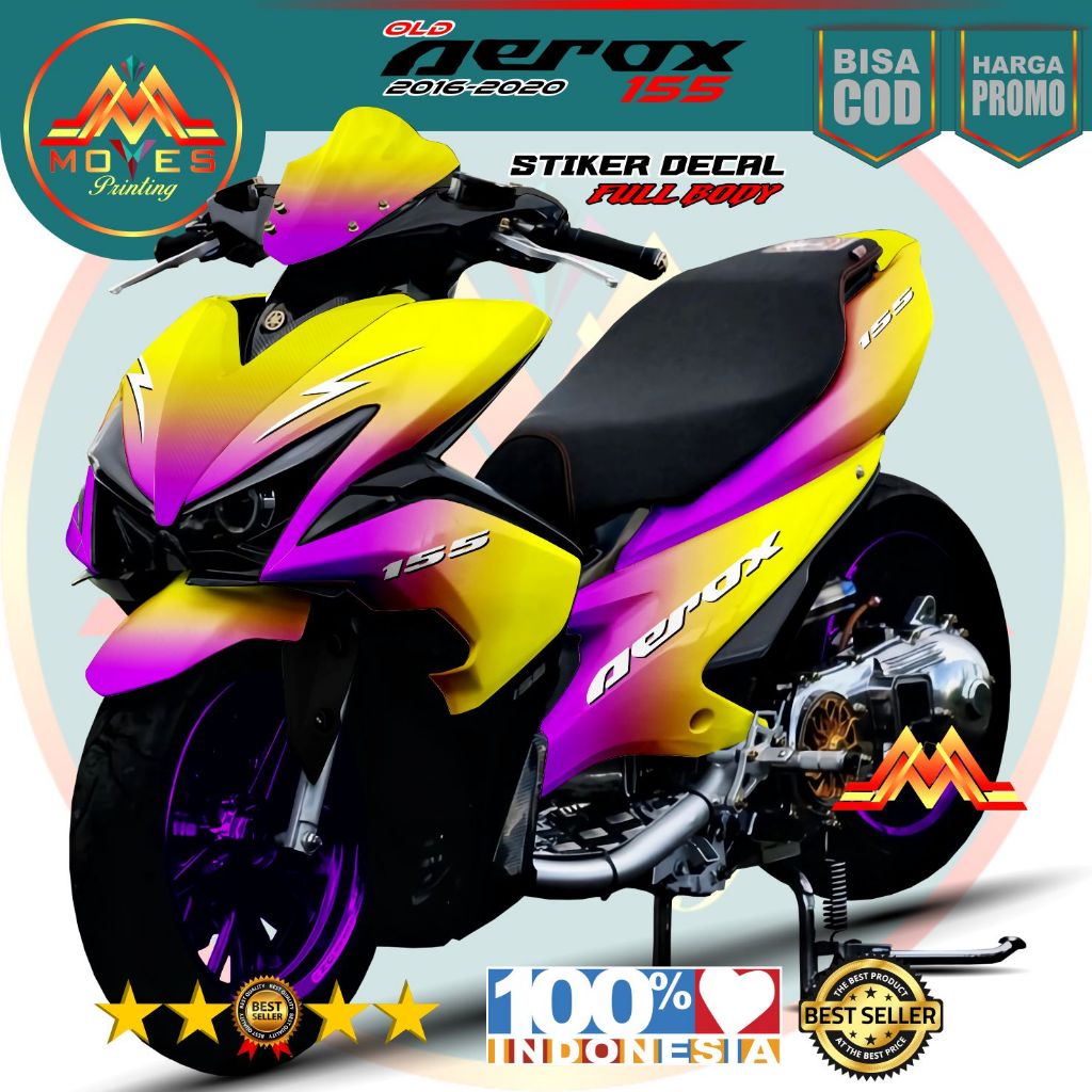 Decal stiker motor Yamaha Aerox 155 old 2016-2020 stiker motor variasi bunglon kuning