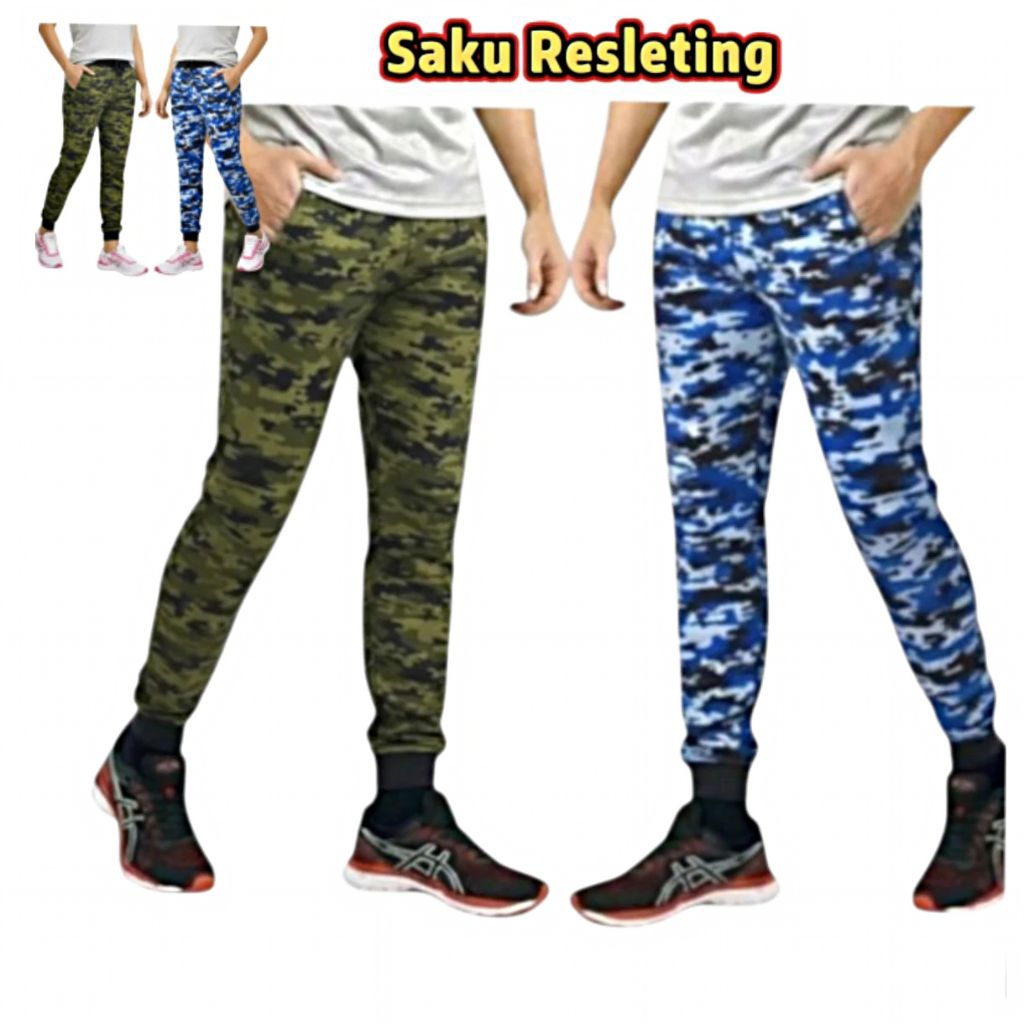 Navilah - Celana Jogger Army Loreng Pria Wanita - Training Panjang Doreng 2 Saku Resleting