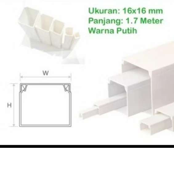5 batang Kabel Ducting 16x16 atau 10x10 PSD putih Panjang 1,7 Meter tidak berlubang pelindung kabel 