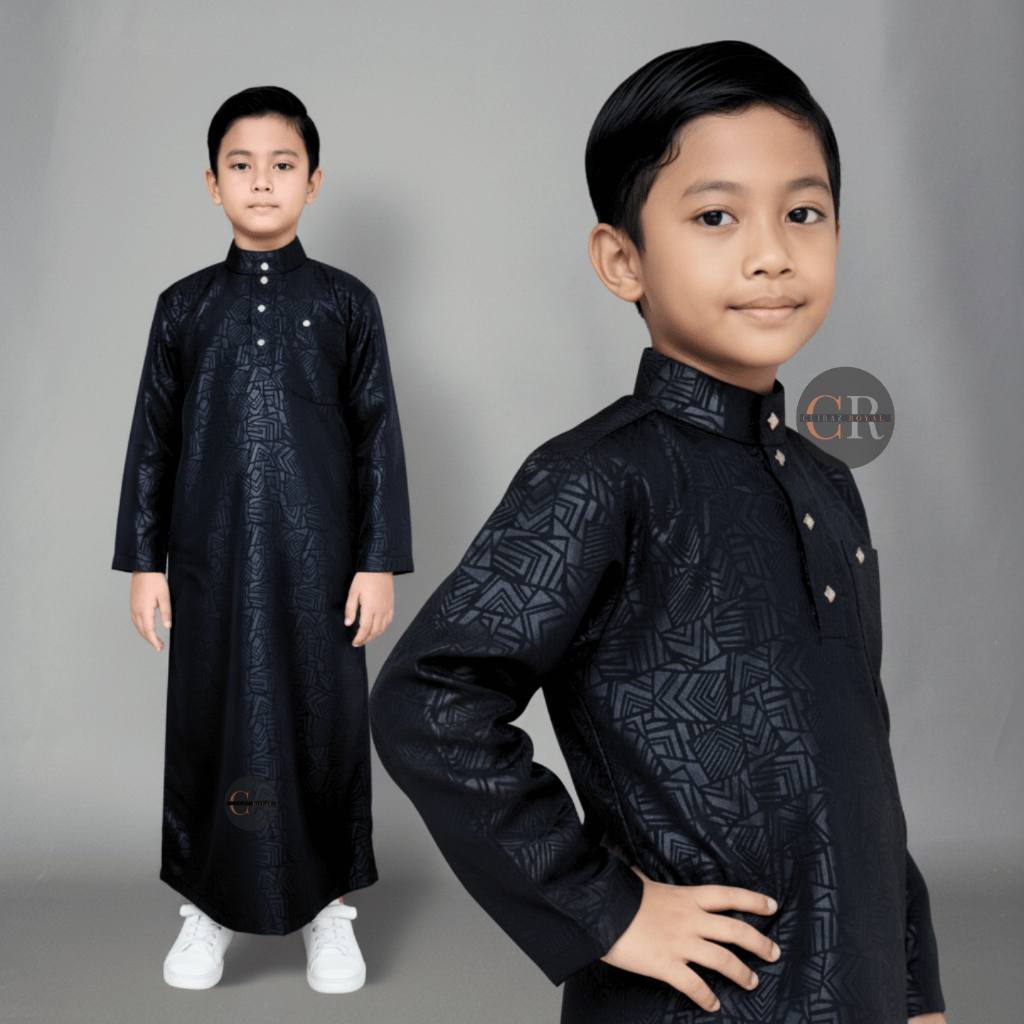 Jubah Gamis Anak Pria Lengan Panjang Katun Premium Embos Motif Timbul