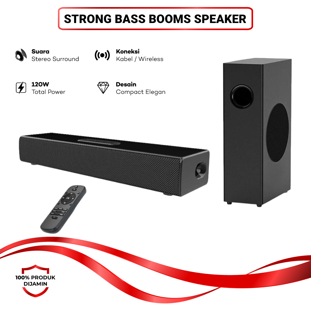 Soundbar Bluetooth Active Speaker Stereo Bass Subwoofer 80W KLW - S22