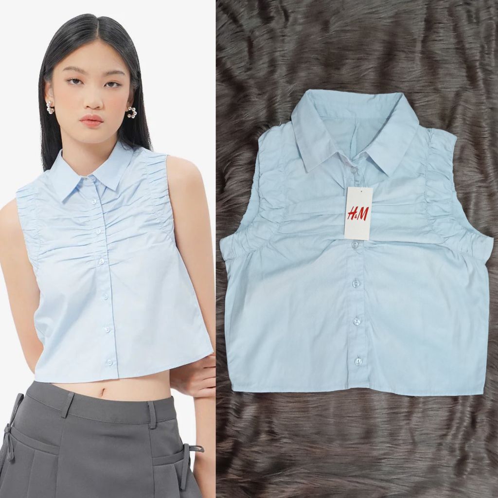 LD 86 PB 47 Size XS Kemeja H&M Wanita Atasan H&M Wanita Kemeja Biru Wanita Baju H&M Wanita Kemeja Bi