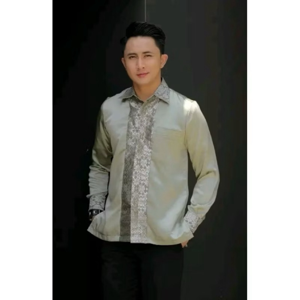 Atasan baju kemeja pria polos variasi songket kemeja pria kondangan elegan