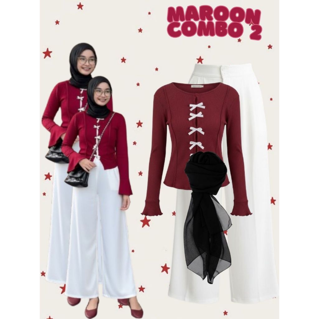 Maroon Knit | OOTD Hijab Kekinian | Outfit Kuliah Wanita | Celana Kulot + Blouse Pita + Hijab | Kore