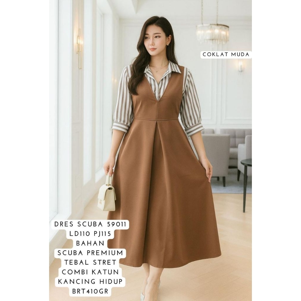 001 COKMUD FER 59011 DRESS SCUBA WANITA IMPORT / READY / REALPICT