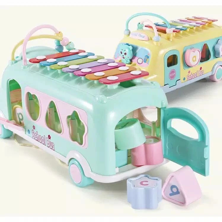 GGtoys Mainan Music Bus Shape Mainan Edukasi Anak Bus Xylophone Musical Bus Sorting Puzzle Alur Kawa