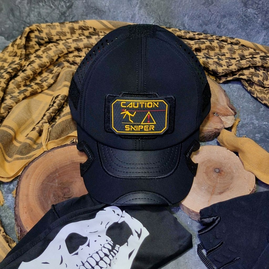 Tactical Cap CAUTION SNIPER BLACK OPS Laser Cutting