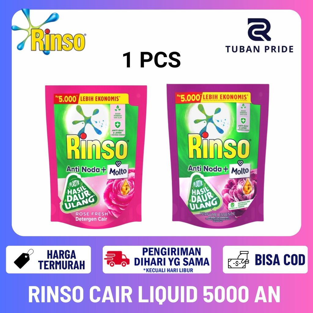 [TP] Deterjen Rinso Cair Liquid 5000 Lebih Ekonomis Rinso Anti Noda Liquid 200 Ml Rinso Unilever