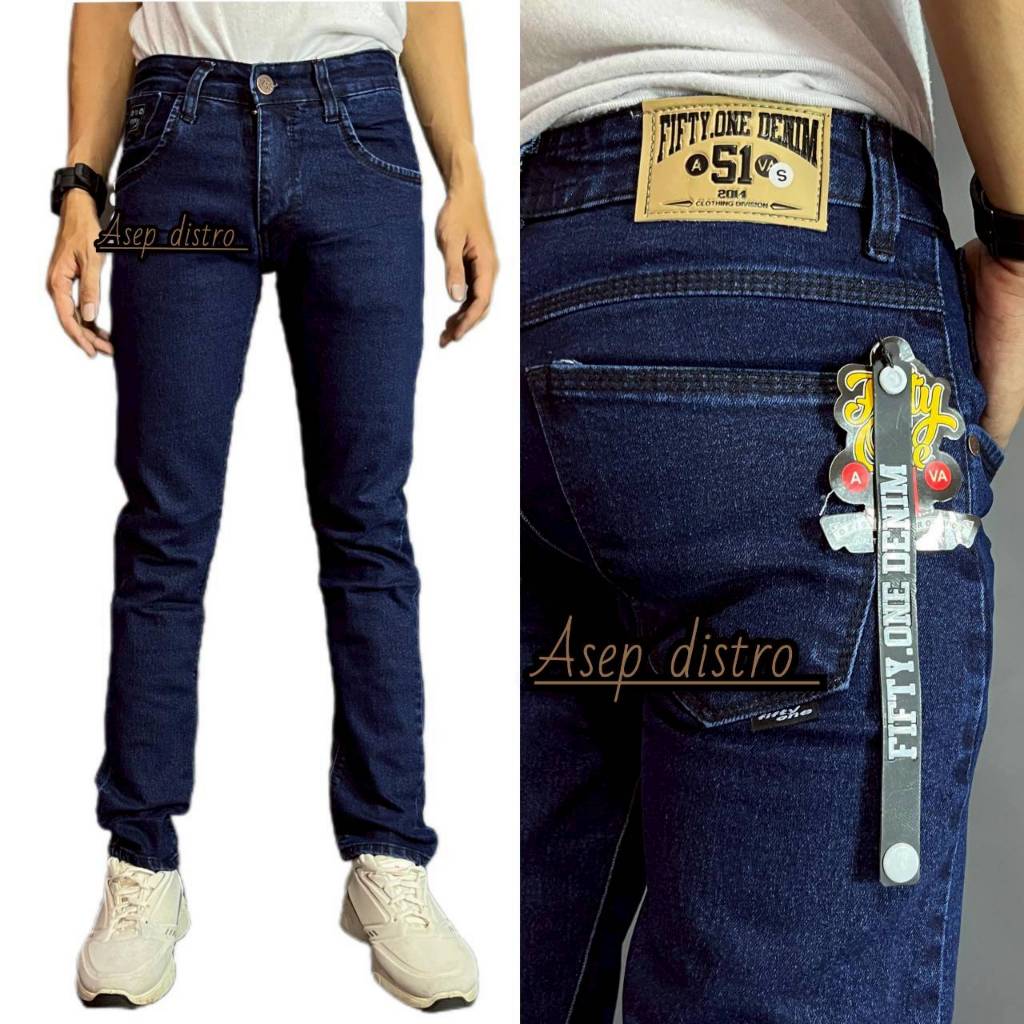 FIFTYONE51 TERLARIS Celana Pria Jeans Panjang SLIMFIT Calana warna Black jazz Scrup Clor Hitam Polos