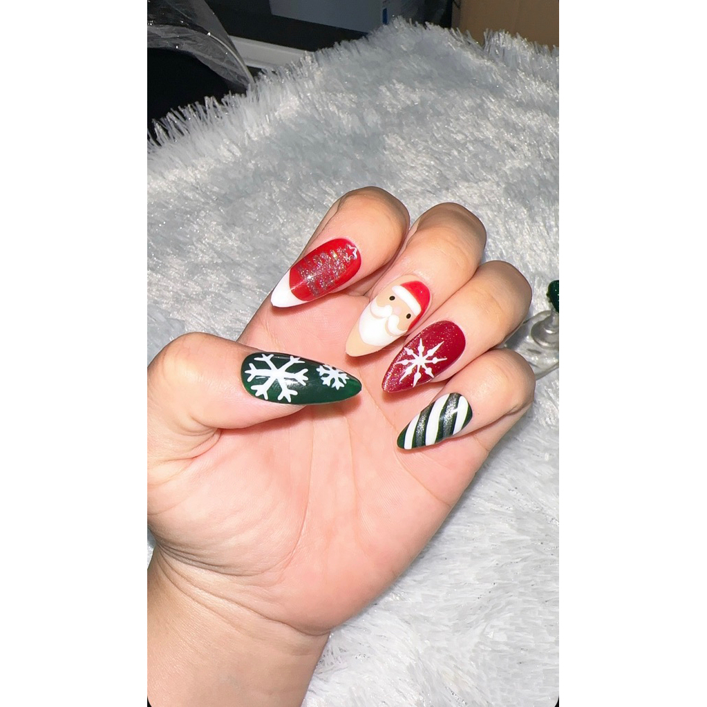 Cantik nail Art press on nail /kuku palsu /Merrycristmas / natal / high Quality /free toolkit