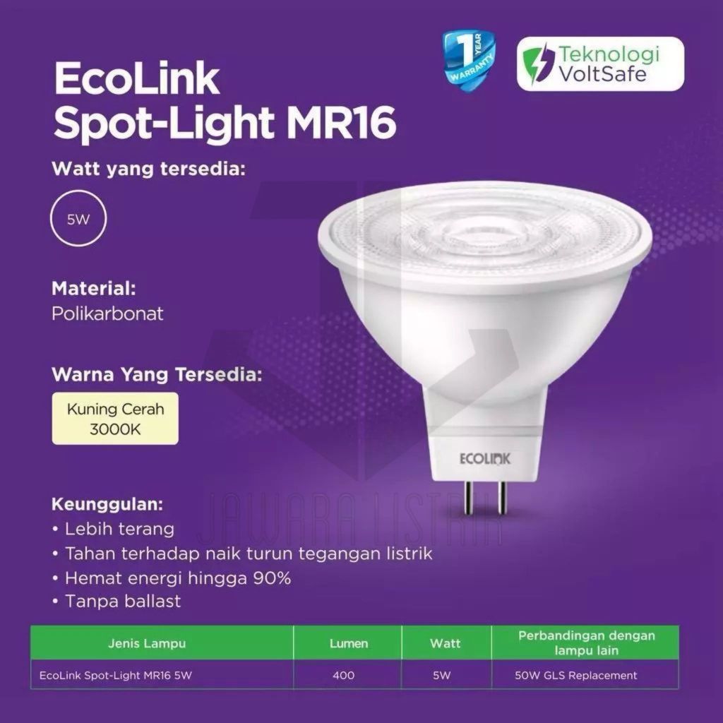 ECOLINK SPOTLIGHT MR16 5 WATT CAHAYA KUNING 36D