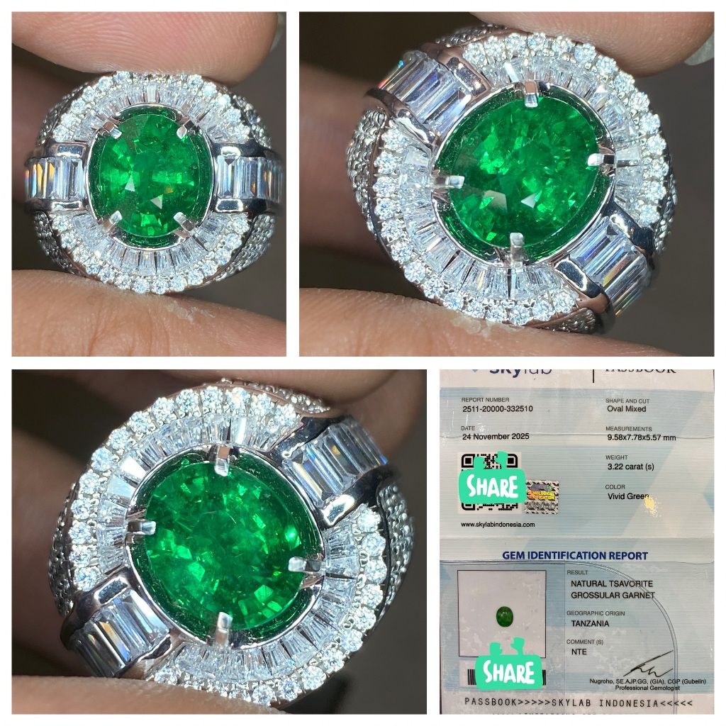 Natural 3.22ct vivid green tsavorite Hq top luster