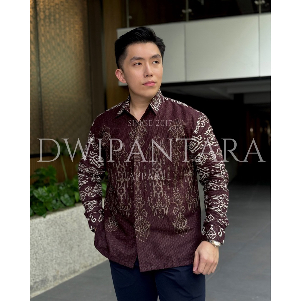 Batik Rumbia Maroon, Batik Pria Premium, Lengan Panjang, Katun Furing