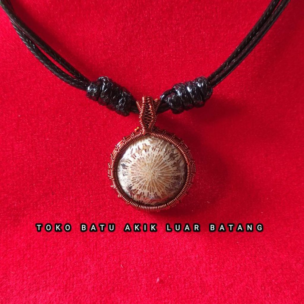 Kalung etnik batu akik teratai tunggal natural 100% asli