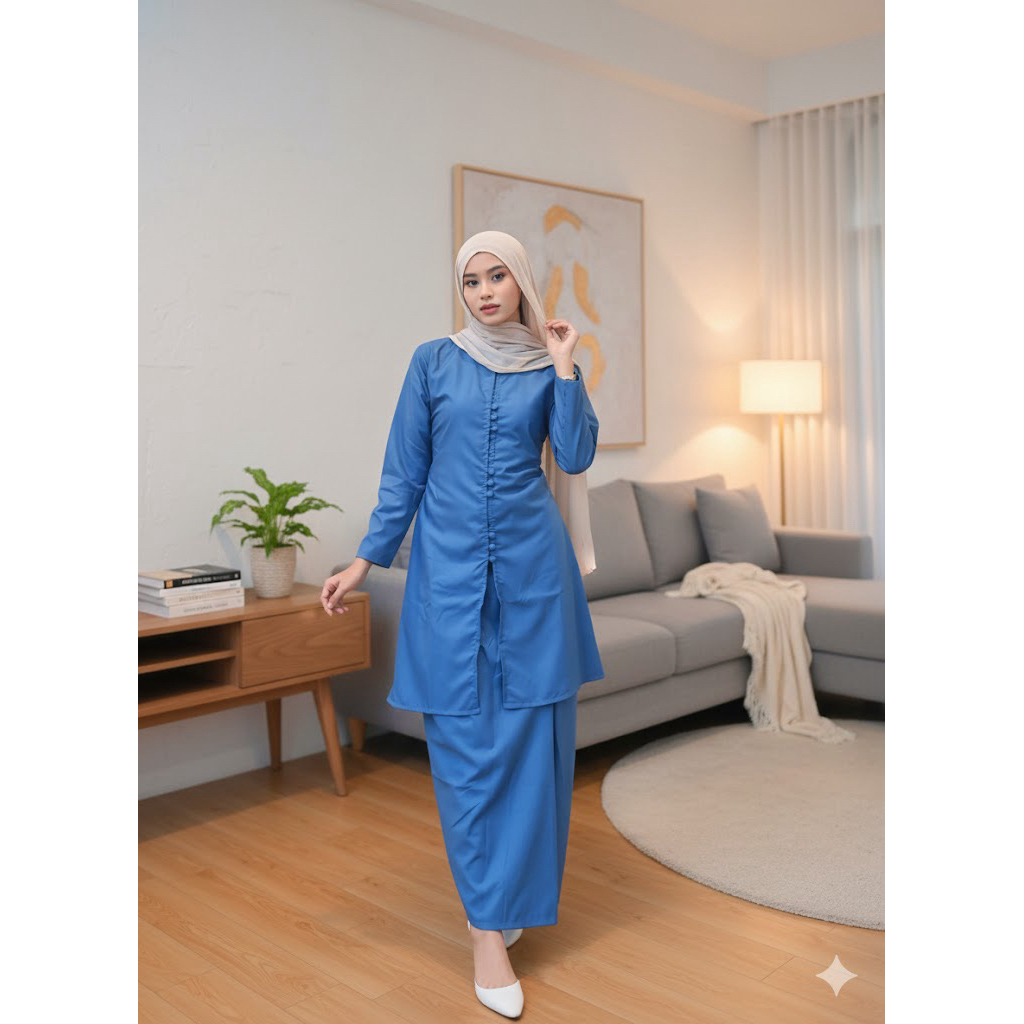 Set Rok Melayu Lyora Polos Terbaru Baju Setelan Wanita Melayu Kancing Aktif Baju Kurung Malay