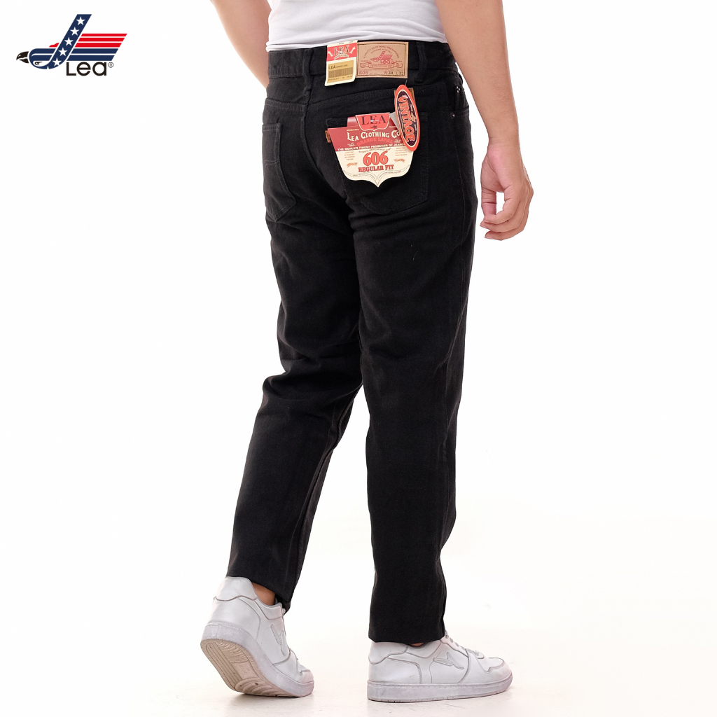 Celana Jeans Panjang Pria Reguler Fit Lea Original Basic Denim Premium Standar Loose Fit Warna Hitam