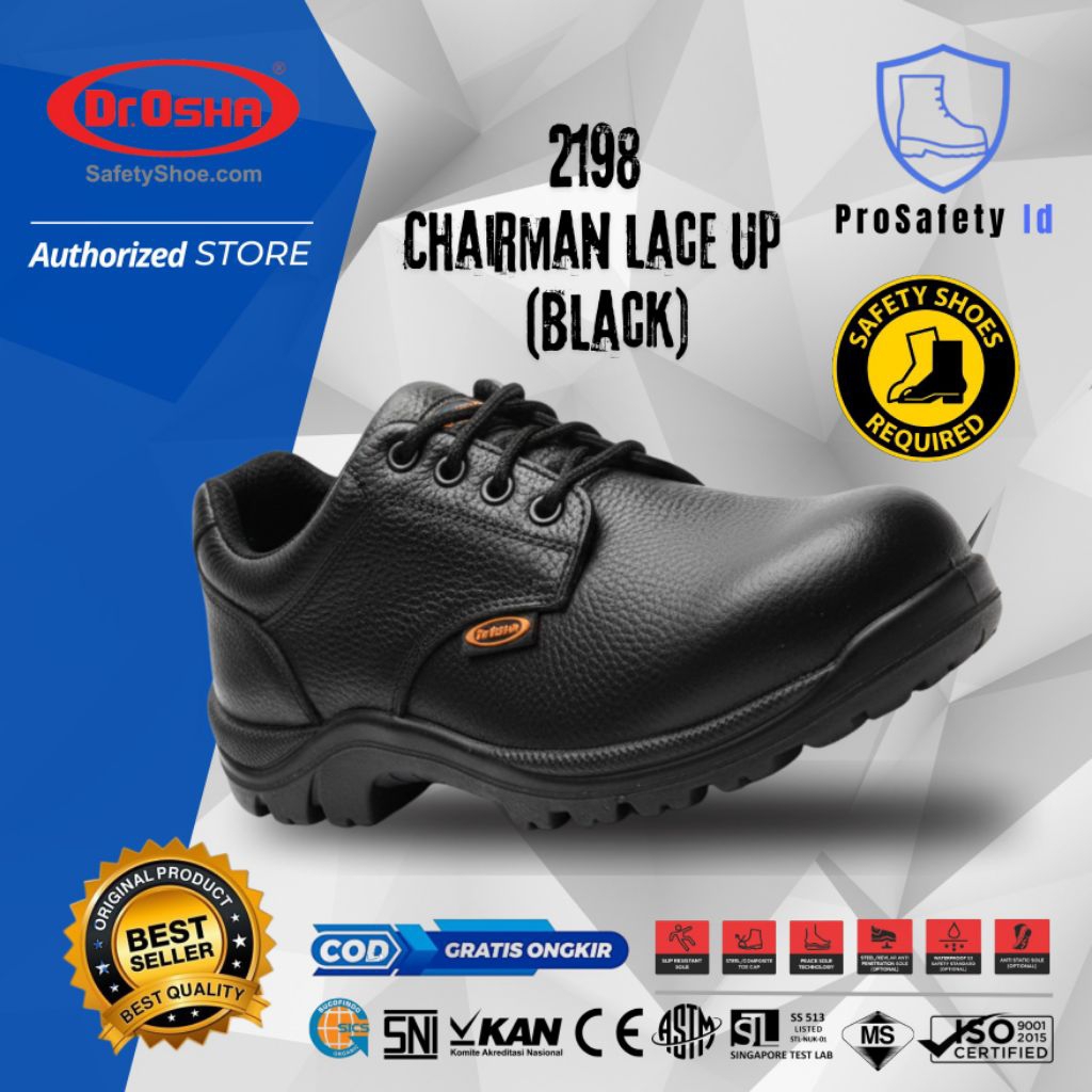 Sepatu Safety Dr OSHA Chairman 2198 S1 Safety Shoes Sepatu Kerja Pria - Black