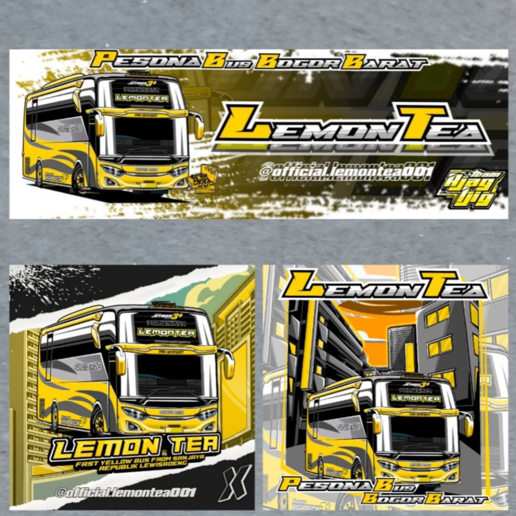 ISI 3 Stiker Bus LEMON TEA Sanjaya Trans Stiker bis bus Sanjaya trans LEMON TEA