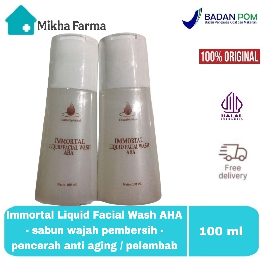 Immortal Liquid Facial Wash AHA - sabun wajah pembersih - pencerah anti aging / pelembab - BPOM