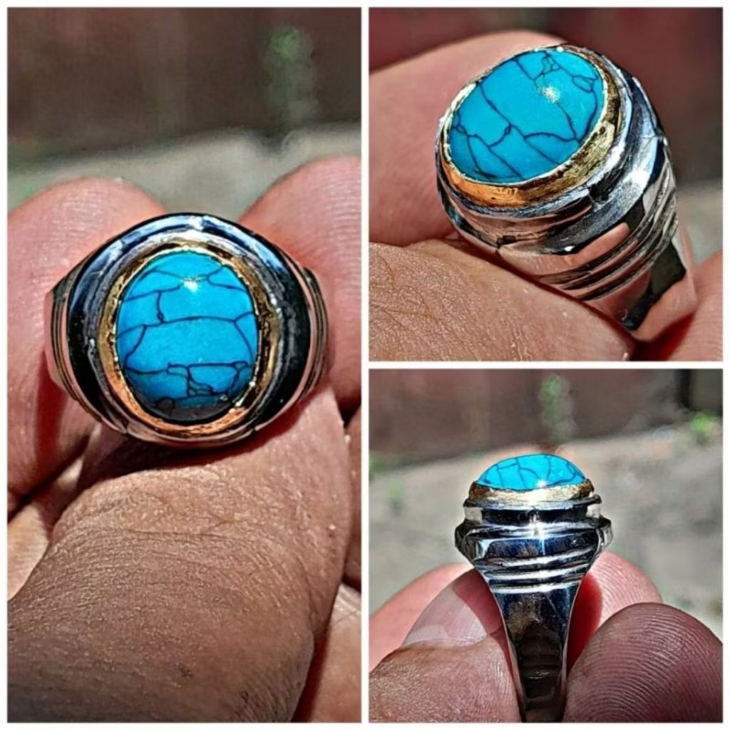 cincin batu akik rusmini pirus mini biru fancy gaya persia