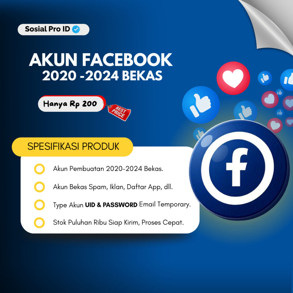 Akun Facebook Tua 2020 -2024 Bekas Random Termurah 100% Aman & Terpercaya Sosial Pro
