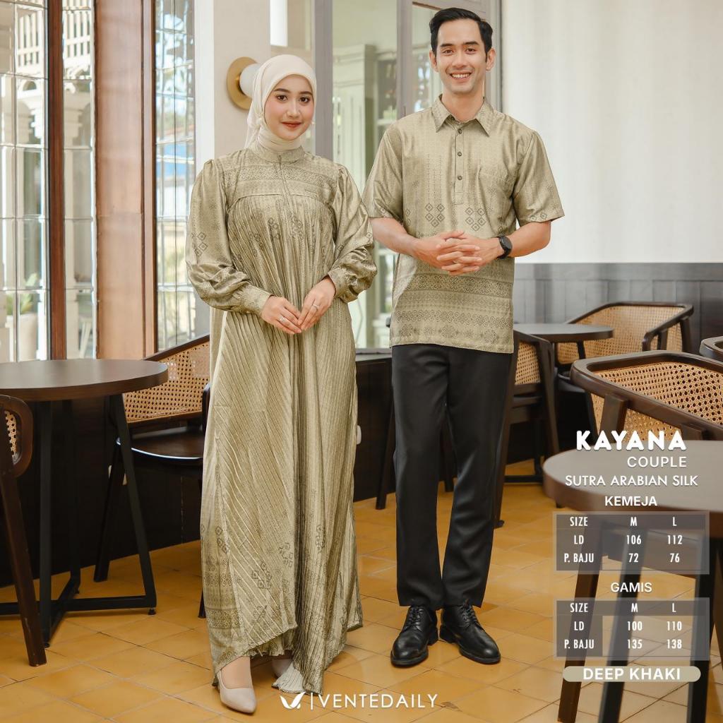 Kayana Setelan Couple Original Ventedaily Gamis Dress Wanita Premium & Kemeja Lengan Panjang Pria Ba