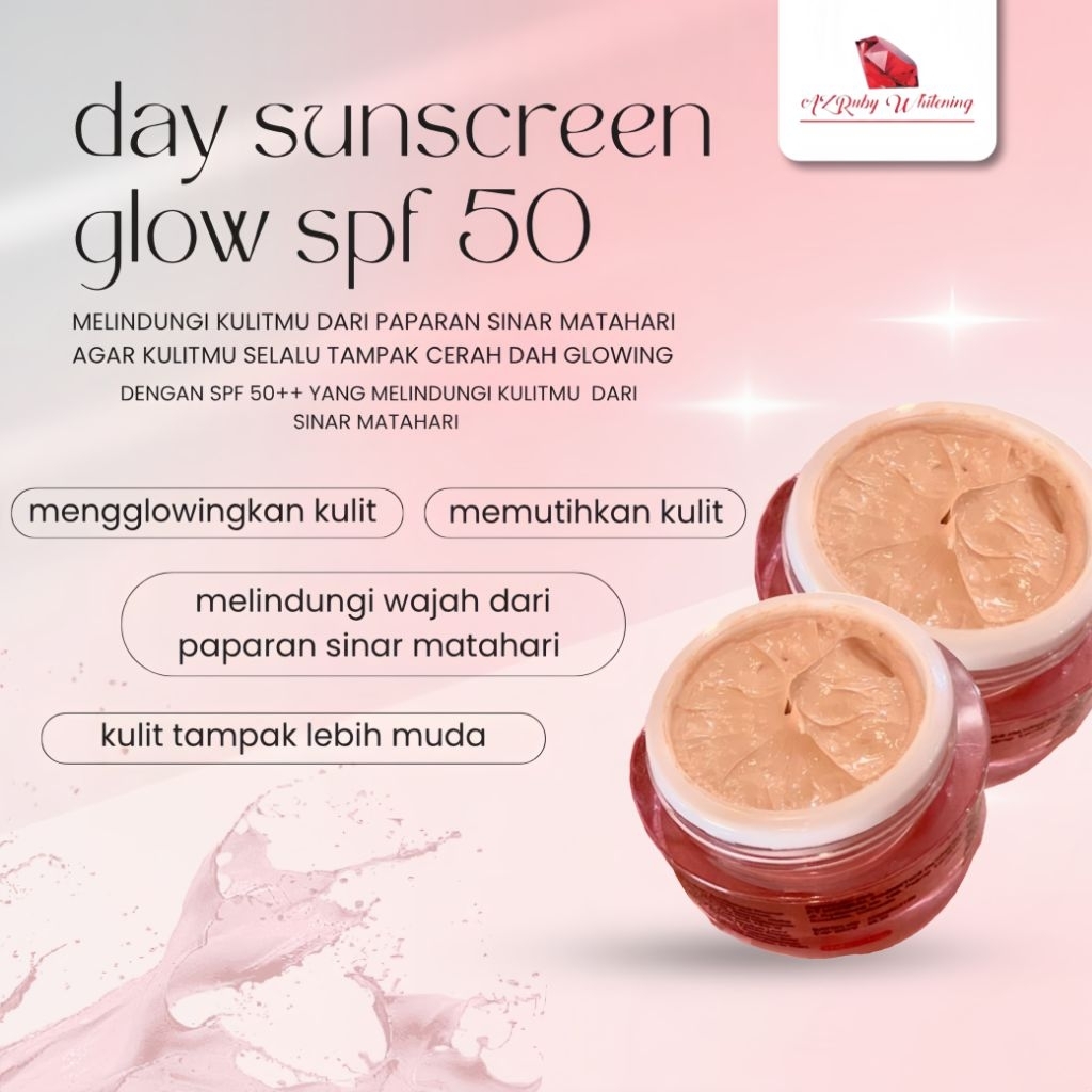 Azruby Whitening Skincare Day Sunscreen Glow SPF 50PA++ By karisma Beauty Store~ mencerahkan,Melindu