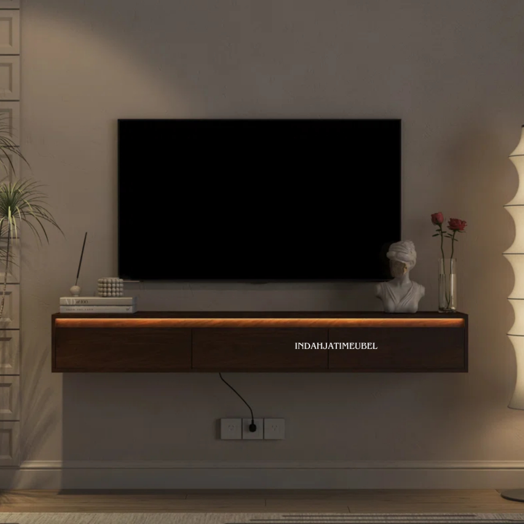 bufet tv gantung meja tv kabinet dindfing bronx floating kayu jati solid