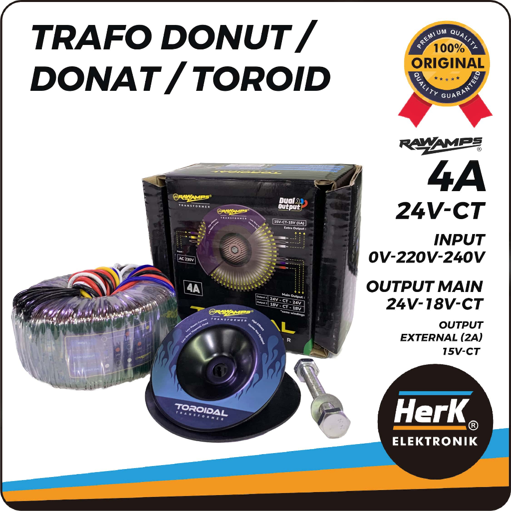 Trafo Travo Toroid Donut 4A 24V CT / 24V 18V CT RAWAMPS Premium PSU Audio Grade dengan Core Rendah K