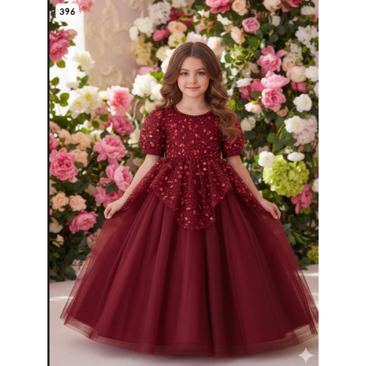 TZ-2025-Gaun  natal anak dress natal anak baju natal anak gaun kembang anak gaun mewah gaun payet dr