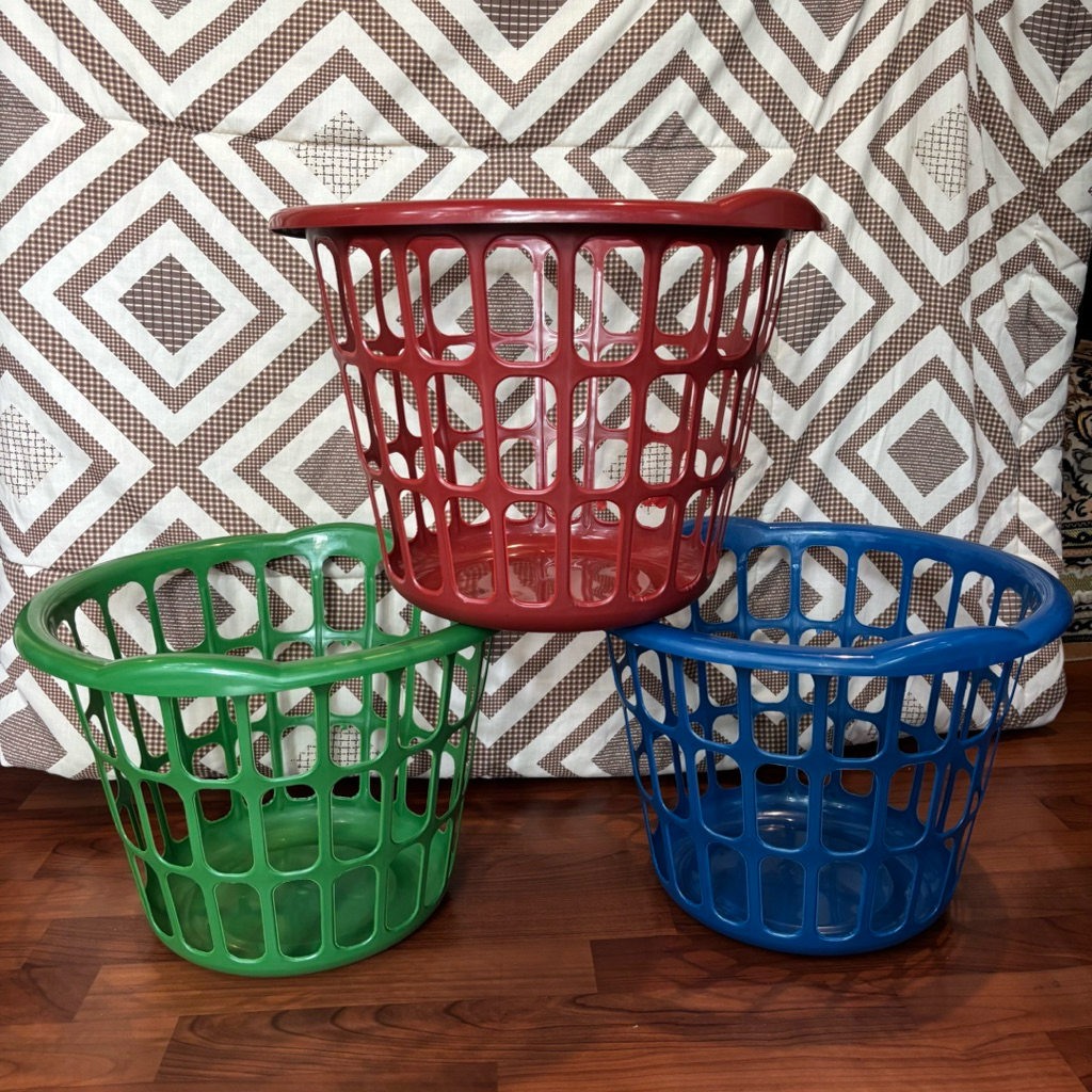 Keranjang Baju Kotor Jumbo | Laundry Basket Anyaman Plastik Tebal | Keranjang Serbaguna