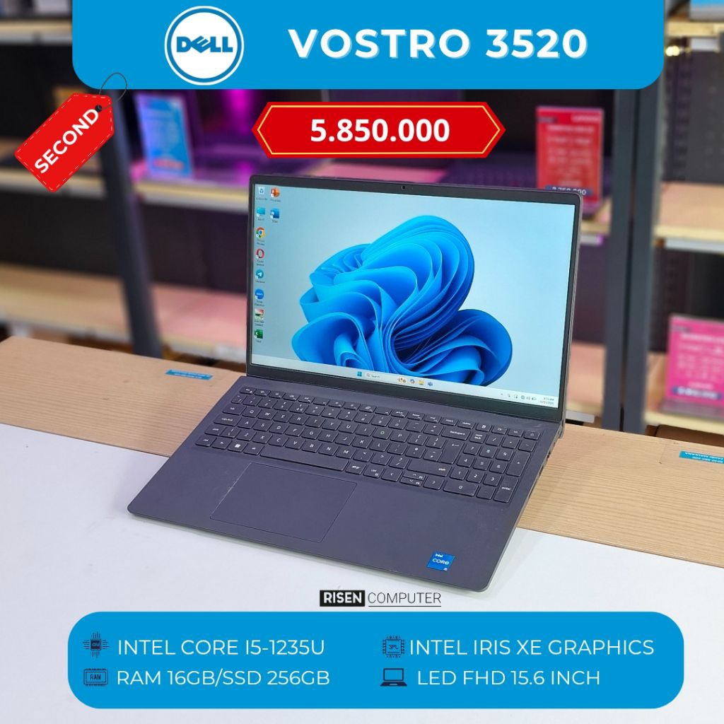 DELL VOSTRO 3520 Intel Core i5-1235U RAM 16GB SSD 256GB FHD 15.6inch Notebook Second Bekas Laptop