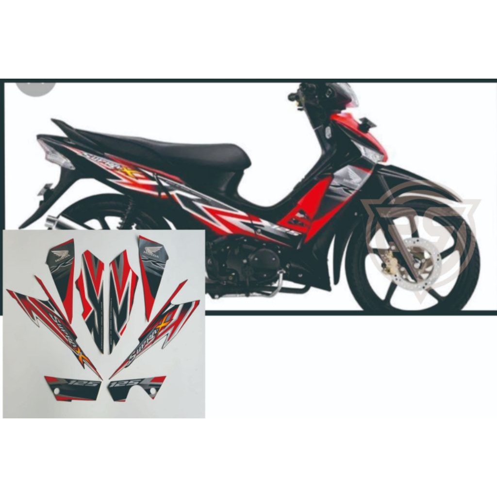 striping motor Supra x 125 tahun 2012 warna hitam Lis merah