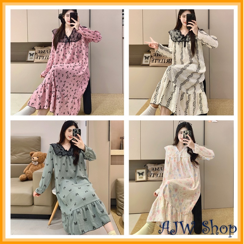 AJW Daster Wanita Cotton Spandek Lengan Panjang Midi Daster CZG | Long Midi Daster Motif Bohemian Ca