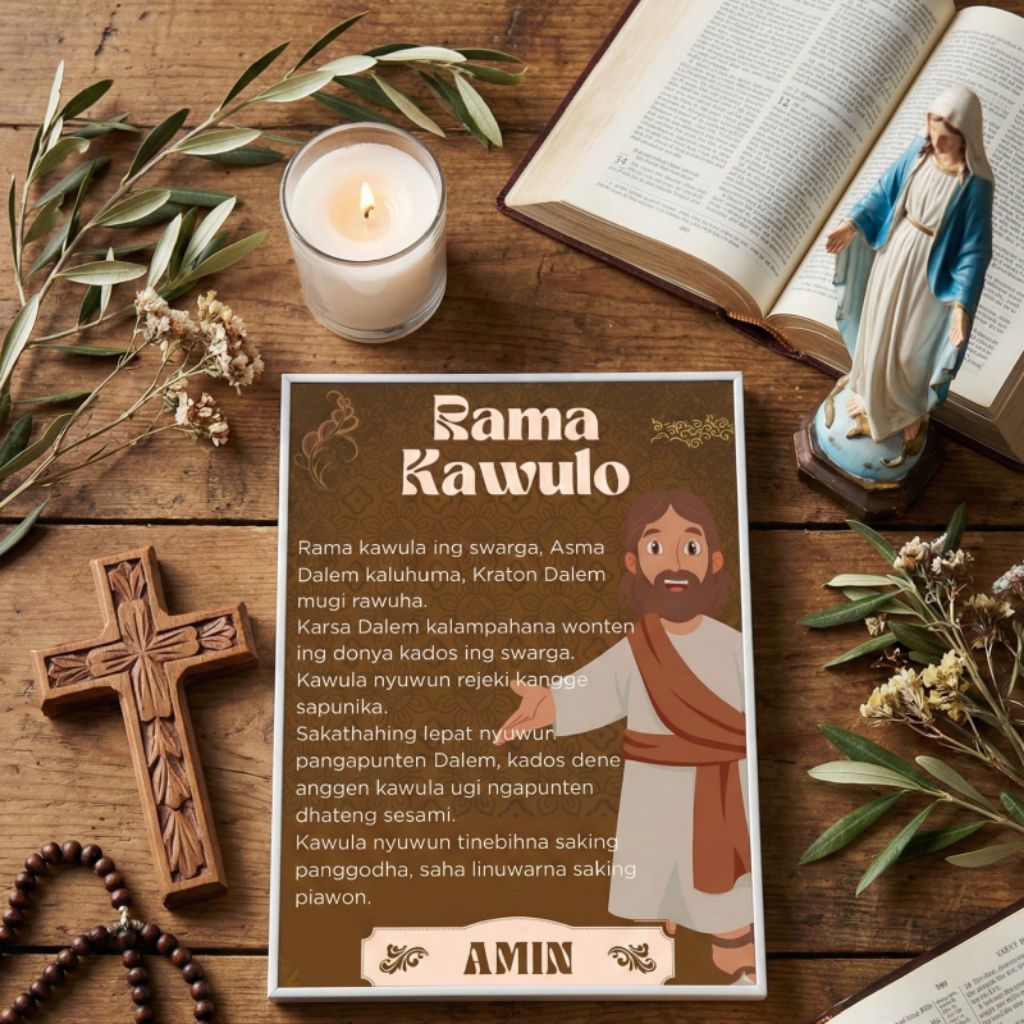 Hiasan Dinding Doa Bapa Kami Bahasa Jawa – Rama Kawulo, Cocok untuk Rumah & Gereja