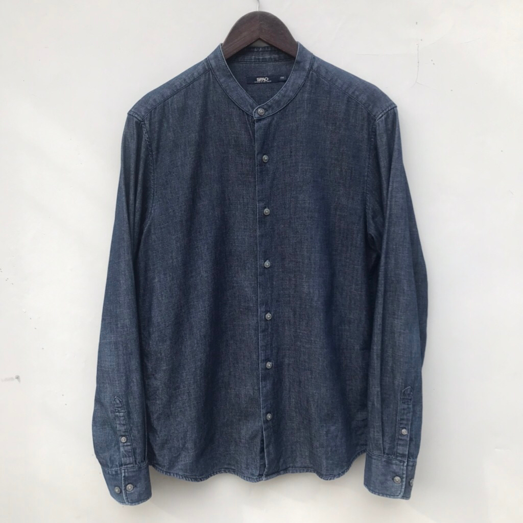 Kemeja Sanghai by Spao Denim Stand Collar Shirt sz Medium