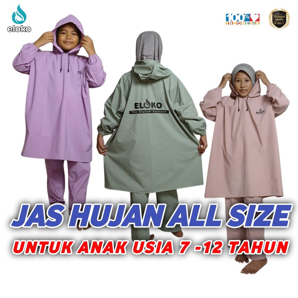 jas hujan anak setelan ponco usia 7-12 tahun