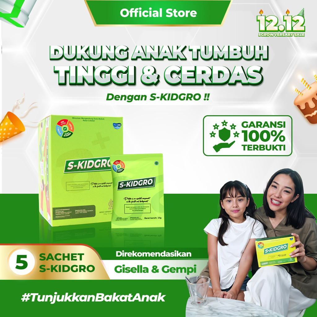 S-KIDGRO 5 SACHET – Susu Peninggi Badan Anak Usia  2–15 Tahun Tinggi Kalsium