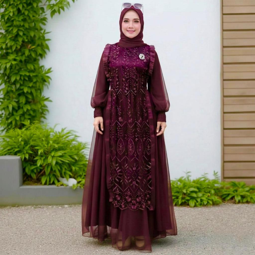 MAXI KINA (M L XL XXL XXXL) GAMIS MUSLIM GAMIS WANITA GAMIS LEBARAN GAMIS PESTA GAMIS KONDANGAN GAMI