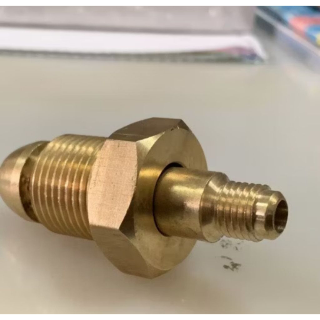 nepel tabung gas oksigen N2 drat 1/4 inch / kuningan