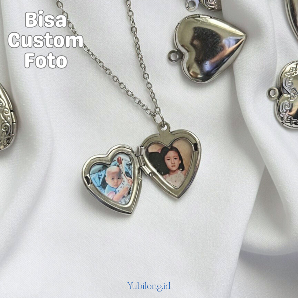 Yubilong.id - Kalung Love Custom Foto Bisa Buka Tutup Necklace Rantai Stainless Liontin Love