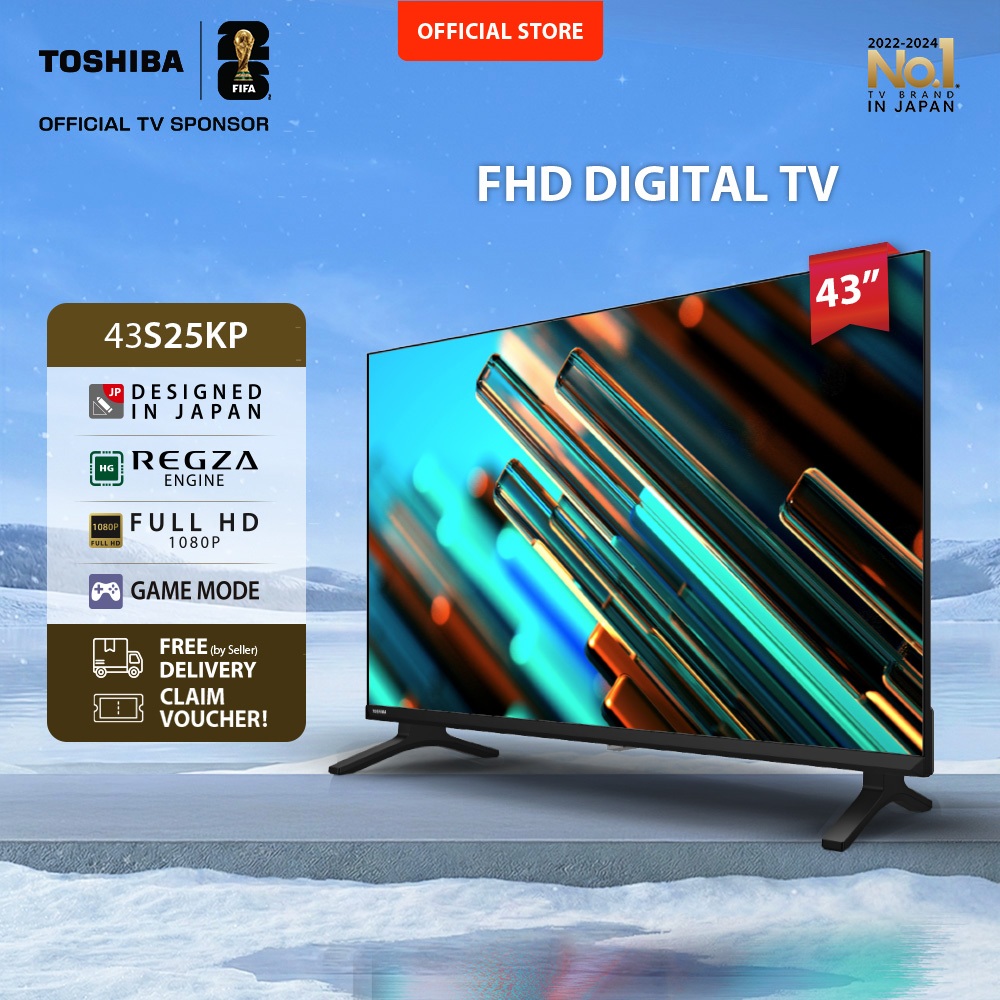 [FHD Digital TV] Toshiba TV 43" FHD Digital TV - Dolby Audio Regza Game Mode HDMI USB - 43S25KP
