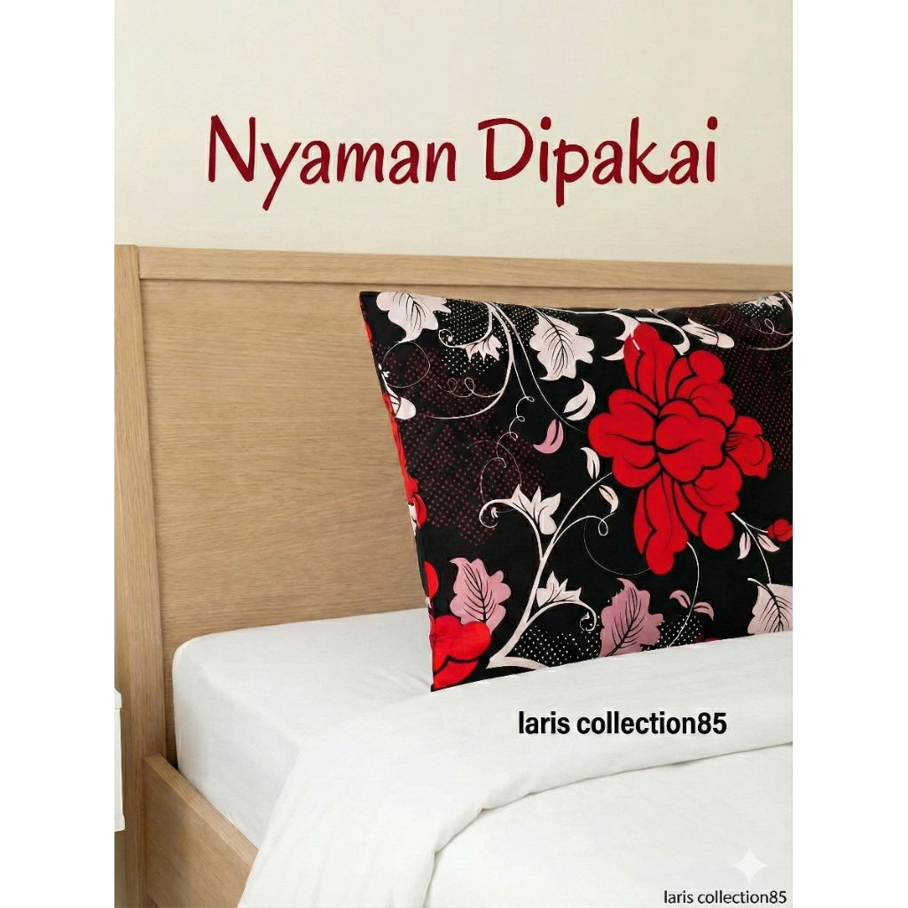 Sarung Bantal Sprei Motif Bunga MAWAR MERAH Hitam Elegance | Bahan Dingin Lembut