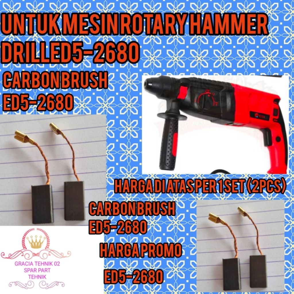 CARBON BRUSH EDON ED5-2680 HAMMER EDON ARENG SPULL UNTUK MESIN BOR SDS PLUS ED5-2680 PROMO