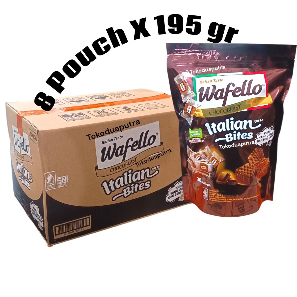 Wafello wafer Italia coklat Pouch 195 Gr X 8 Pouch / wafer Wafello coklat Pouch