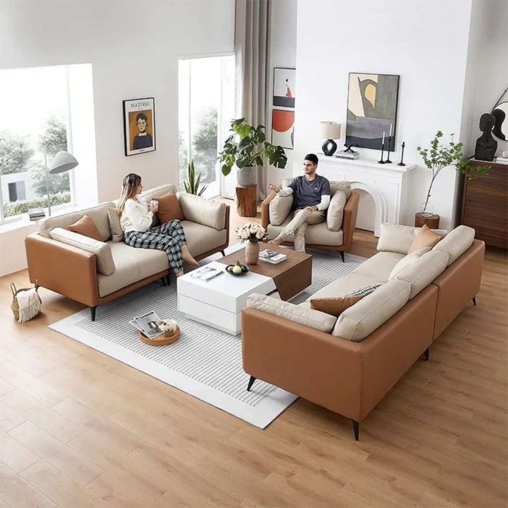 Sofa 321 Leather Sofa Ruang Tamu Kulit Mewah Desain Elegant Sofa Minimalis 321 Fullset Meja